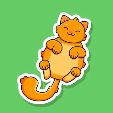 Sticker of a sleeping smiling ginger cat. Vector illustration. Stock Illustration
