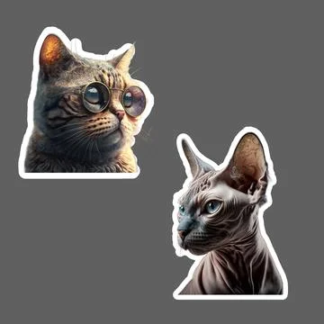 Sticker of Sphynx cat face looking to the side Stock Illustration