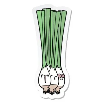 Sticker of a spring onions Stock Illustration