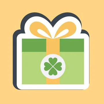 Sticker st patricks gift box. St. Patrick's Day celebration elements. Good .. Stock Illustration