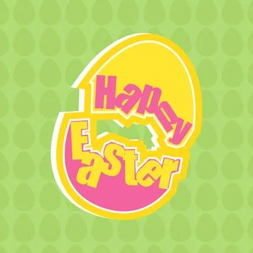 Sticker Style Happy Easter Font on Egg Pattern Green Background. Stock Illustration