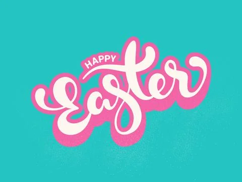 Sticker Style Happy Easter Text on Turquoise Background. Stock Illustration