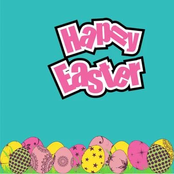 Sticker Style Happy Easter Typography Text with Colorful Painted Egg on Tur.. Stock Illustration