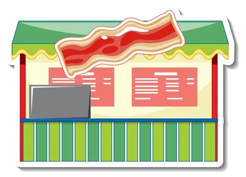 Sticker template with Bacon store front isolated 스톡 일러스트