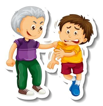 Sticker template with a boy gets harm from bullying cartoon character isolate 스톡 일러스트