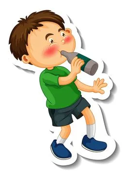 Sticker template with a boy getting drunk isolated 스톡 일러스트