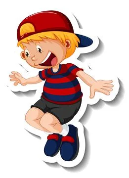 Sticker template with a boy in jumping position isolated 스톡 일러스트