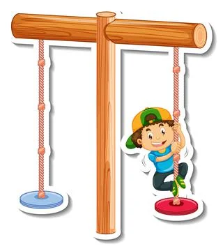 Sticker template with a boy playing swing bar isolated Stock Illustration