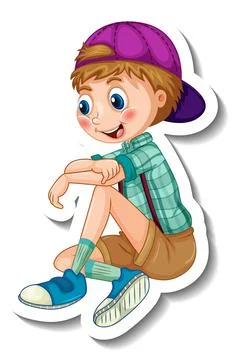 Sticker template with a boy in sitting position isolated Illustrazione stock