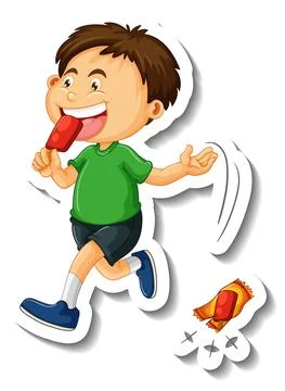 Sticker template with a boy throw littering on the floor cartoon character is 스톡 일러스트