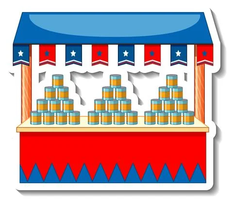 Sticker template with Can knock down game isolated 스톡 일러스트