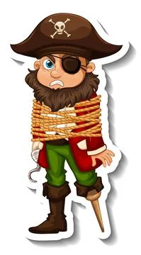 A sticker template with Captain Hook rope tied around body isolated 스톡 일러스트