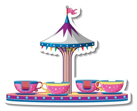 Sticker template with Carousel rides at fun fair isolated Stock Illustration
