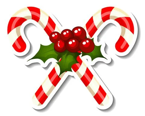Sticker template with Cross Candy Cane isolated Stock Illustration