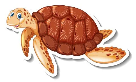 A sticker template with cute turtle cartoon character 스톡 일러스트