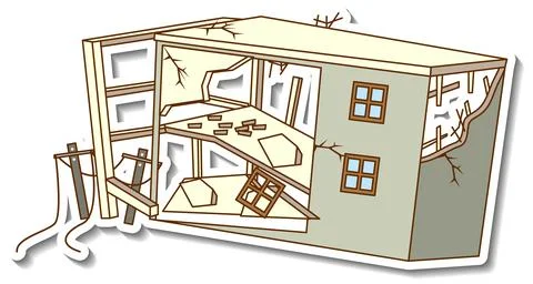 A sticker template with a destroyed building isolated Illustrazione stock