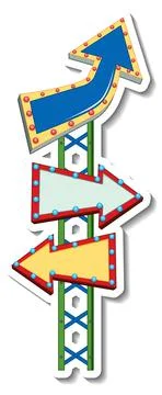 Sticker template with direction arrow board banner in funfair style isolated 스톡 일러스트