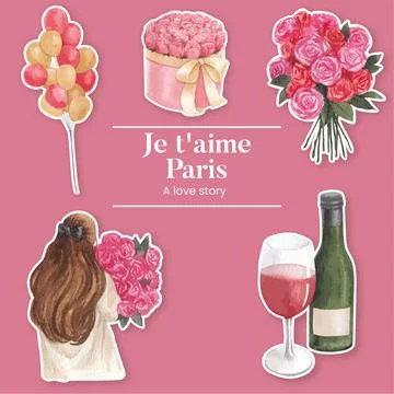 Sticker template with Eifel in Paris lover concept,watercolor style Stock Illustration