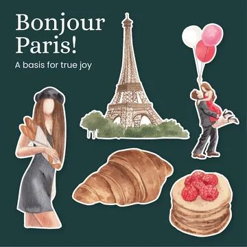 Sticker template with Eifel in Paris lover concept,watercolor style Stock Illustration
