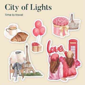 Sticker template with Eifel in Paris lover concept,watercolor style Stock Illustration