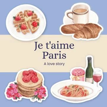 Sticker template with Eifel in Paris lover concept,watercolor style Stock Illustration