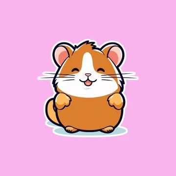 A sticker template with a hamster cartoon character isolated Stock Illustration