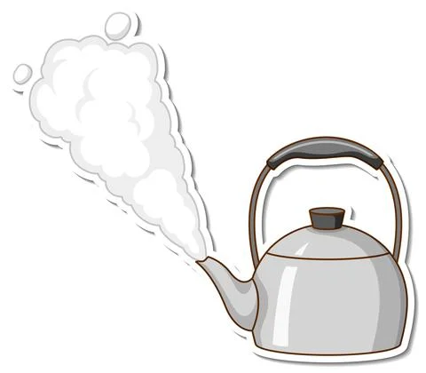 A sticker template of a kettle with boiling water isolated 스톡 일러스트