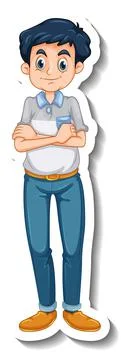 A sticker template with a man in standing pose 스톡 일러스트