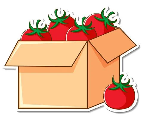 Sticker template with many tomatoes in a box Illustrazione stock