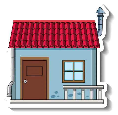 Sticker template with a mini single house isolated Stock Illustration