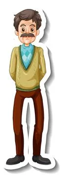 A sticker template with an old man in standing pose Stock Illustration