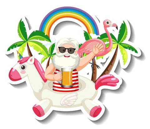 A sticker template with an old man in summer theme Stock Illustration