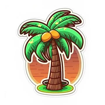 A sticker template with palm or coconut tree isolated Stock Illustration