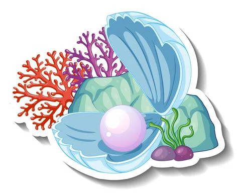 A sticker template with Pearl in shell isolated 스톡 일러스트