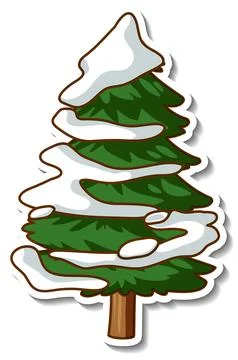 A sticker template with pine tree covered snow isolated Illustrazione stock