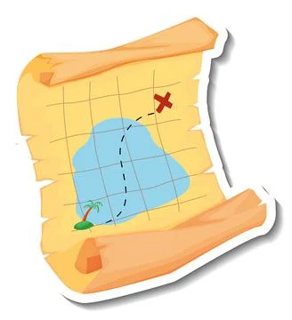 Sticker template with pirate treasure map isolated 스톡 일러스트