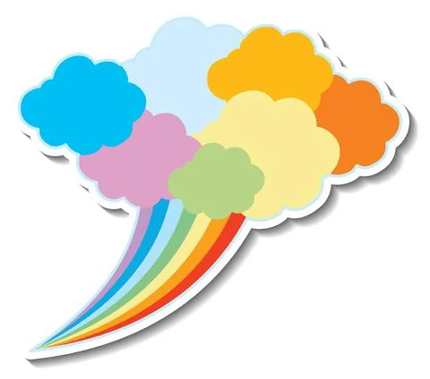 Sticker template with rainbow clouds isolated Stock Illustration