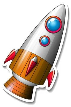 A sticker template with Rocket Ship Cartoon isolated Stock Illustration