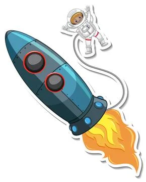 A sticker template with Rocket Space Cartoon isolated Stock Illustration