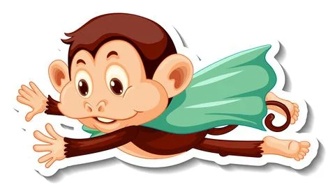 Sticker template with a super hero monkey on white background Illustrazione stock