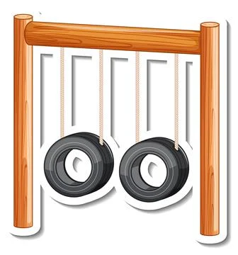 Sticker template with swing for playground isolated Stock Illustration