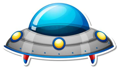 Sticker template with unidentified flying object (UFO) isolated Ilustración de archivo