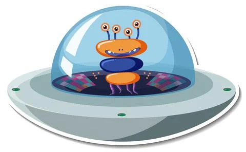 Sticker template with unidentified flying object (UFO) isolated Ilustración de archivo