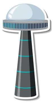 Sticker template with unidentified flying object (UFO) isolated Ilustración de archivo