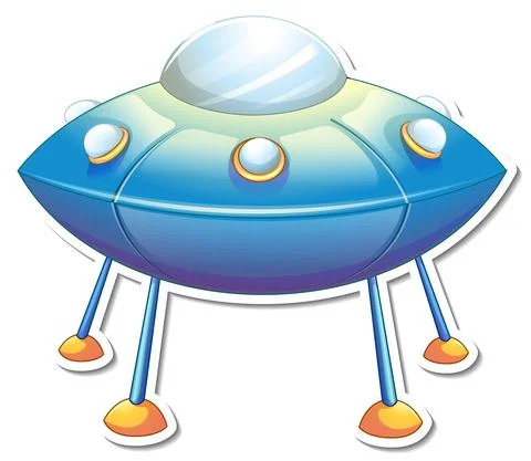 Sticker template with unidentified flying object (UFO) isolated Ilustración de archivo