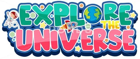 Sticker template for word explore the universe Stock Illustration