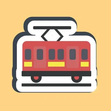 Sticker tram. Transportation elements. Good for prints, posters, logo, sign.. Illustrazione stock