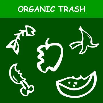 Sticker for Trash Bin, Simple Vector Hand Draw Sketch, organic Trash, Apple,  Stock Illustration