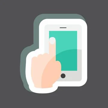 Sticker Using Cell Phone. suitable for Hand Actions symbol. simple design edi Ilustración de archivo