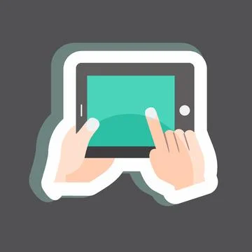 Sticker Using Tablet. suitable for Hand Actions symbol. simple design editabl Stock Illustration